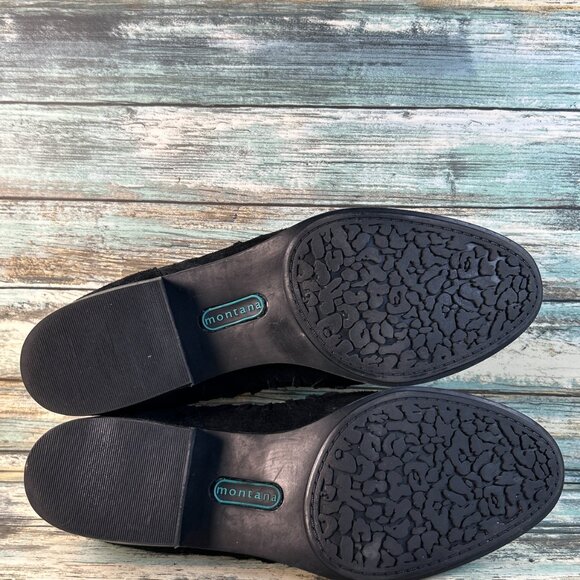 Montana Chelsea Booties Womens 10M Black Suede Slip On Low Block Heel Ankle - Picture 8 of 12